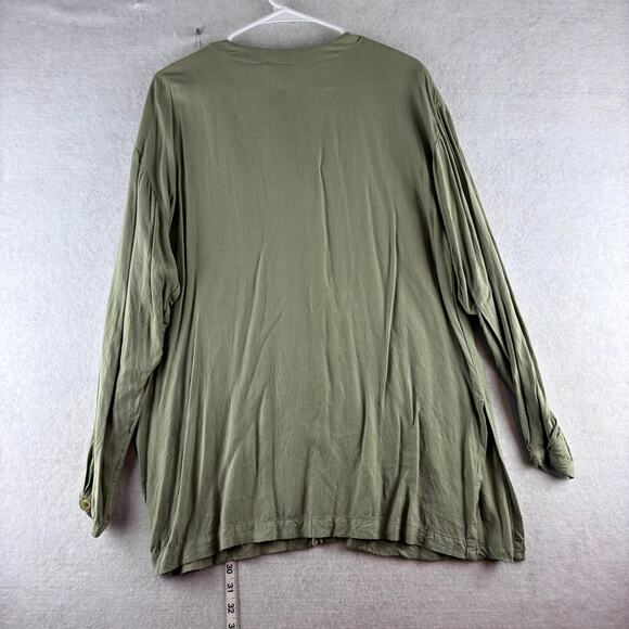 XPRSO Tunic Top Button Long Sleev Medium 100% Rayon Sage Green Cottage Lagenlook - Picture 5 of 10